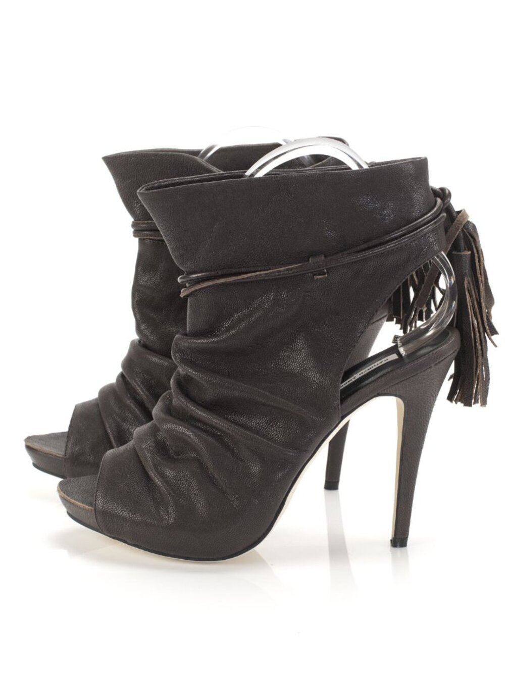 New Brown Genuine Leather High Heel Bootie Boots w Tassels NYC Designer Handmade